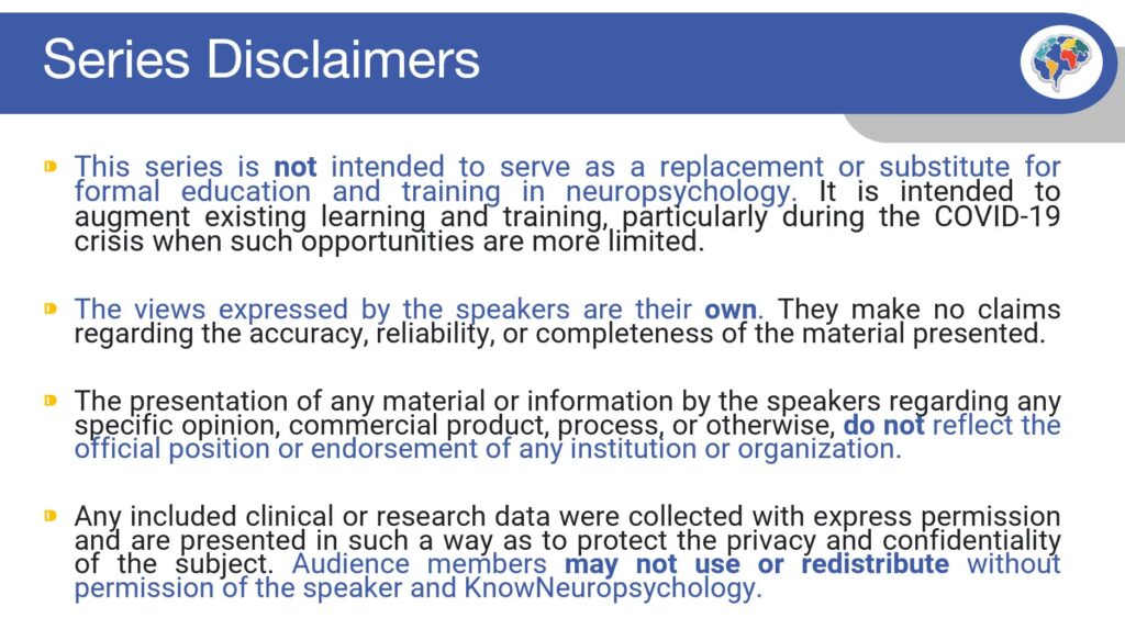 Series Disclaimers – KnowNeuropsychology